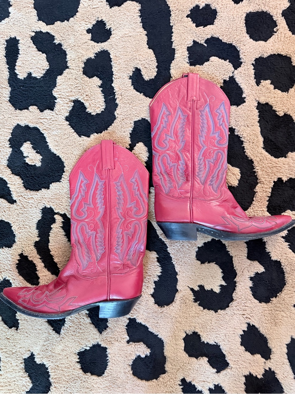 Rare Vintage Panhandle Slim Red Leather Western Cowboy Boots - Embroidered  7